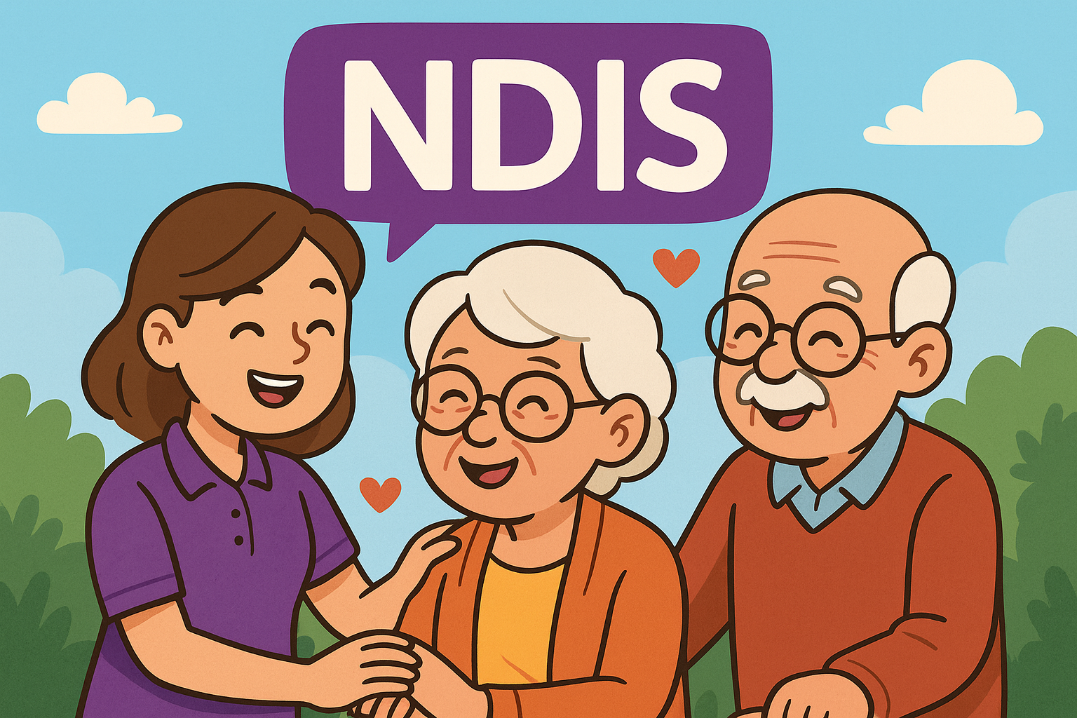 Friendly support worker and participant smiling outdoors